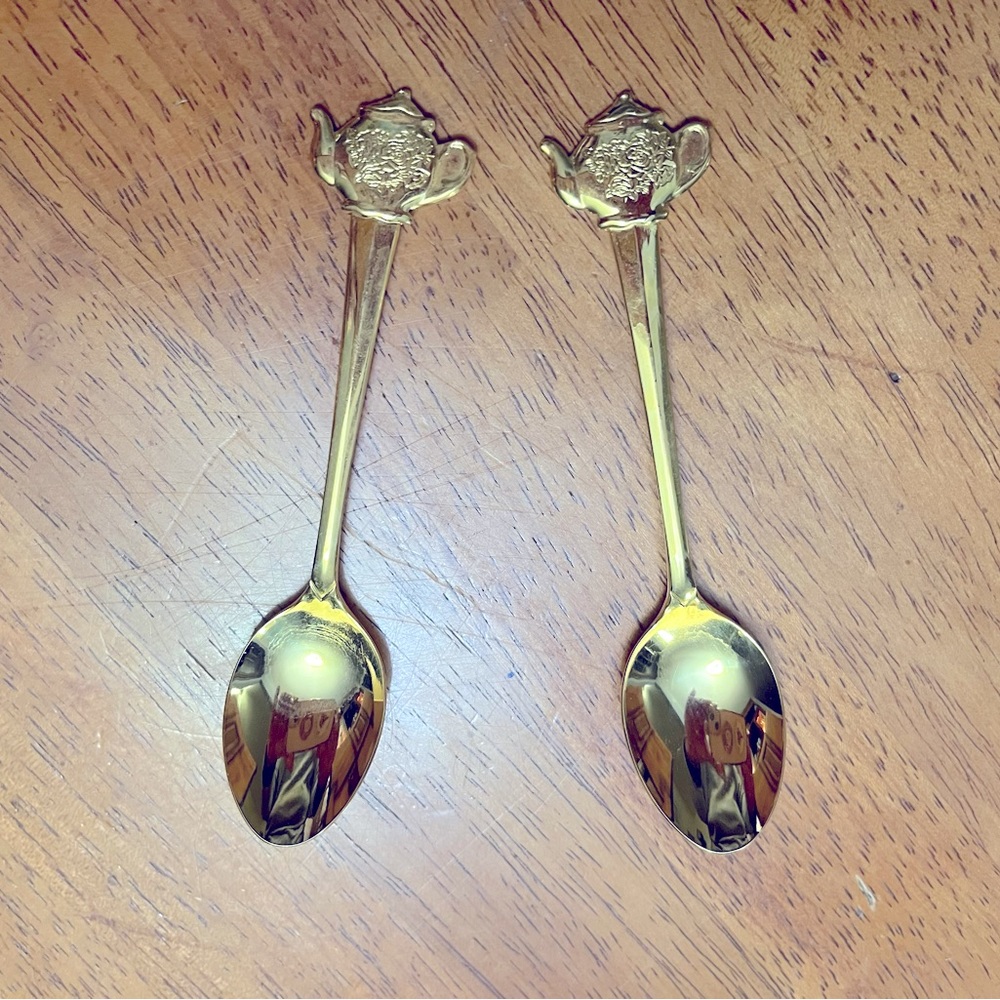 Teapot Demi Spoon, 4-1/2", Gold Plated